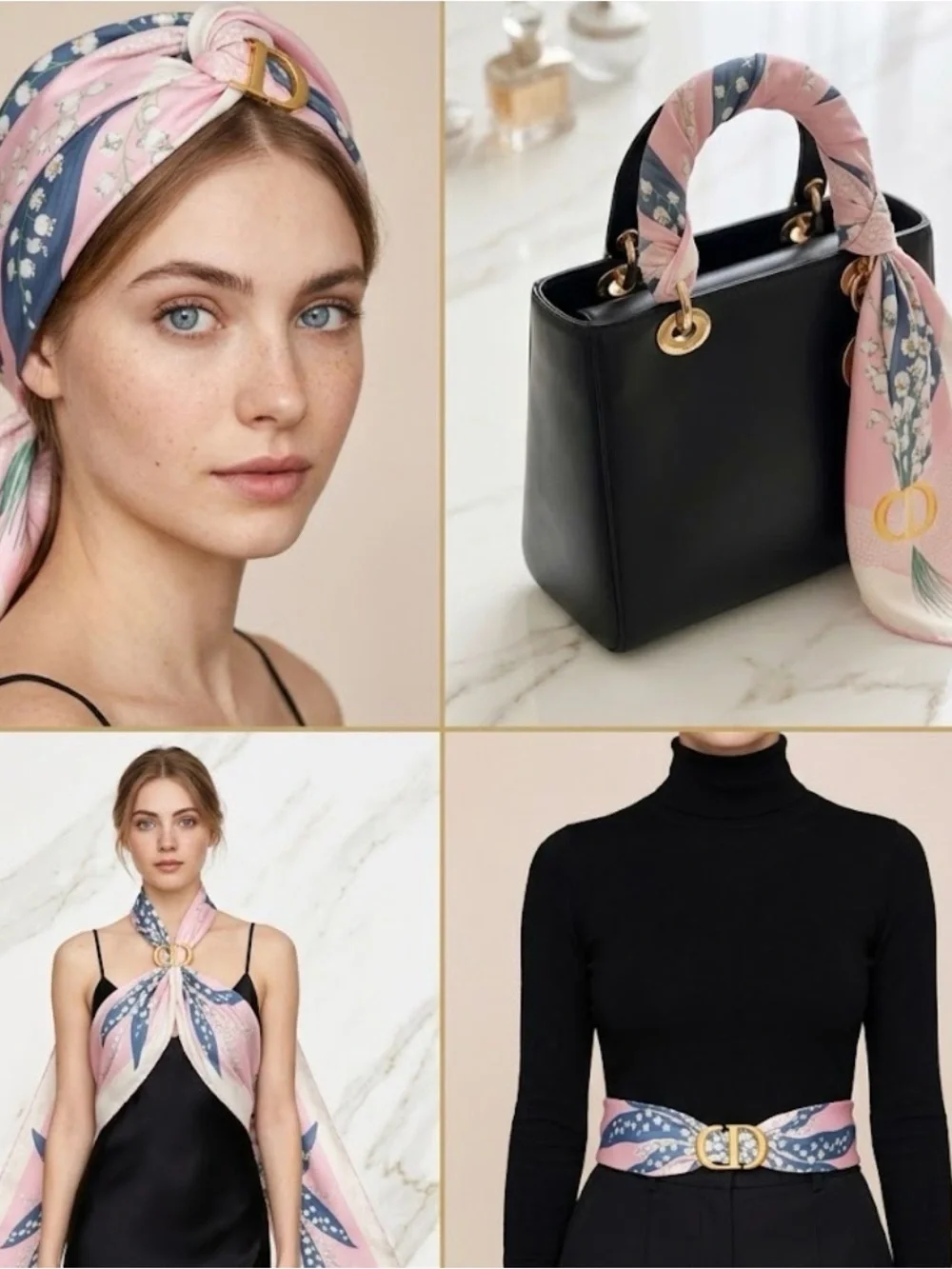 Dior Silk Scarf Muguet Lily of the Valley NWT no Box 100% Silk